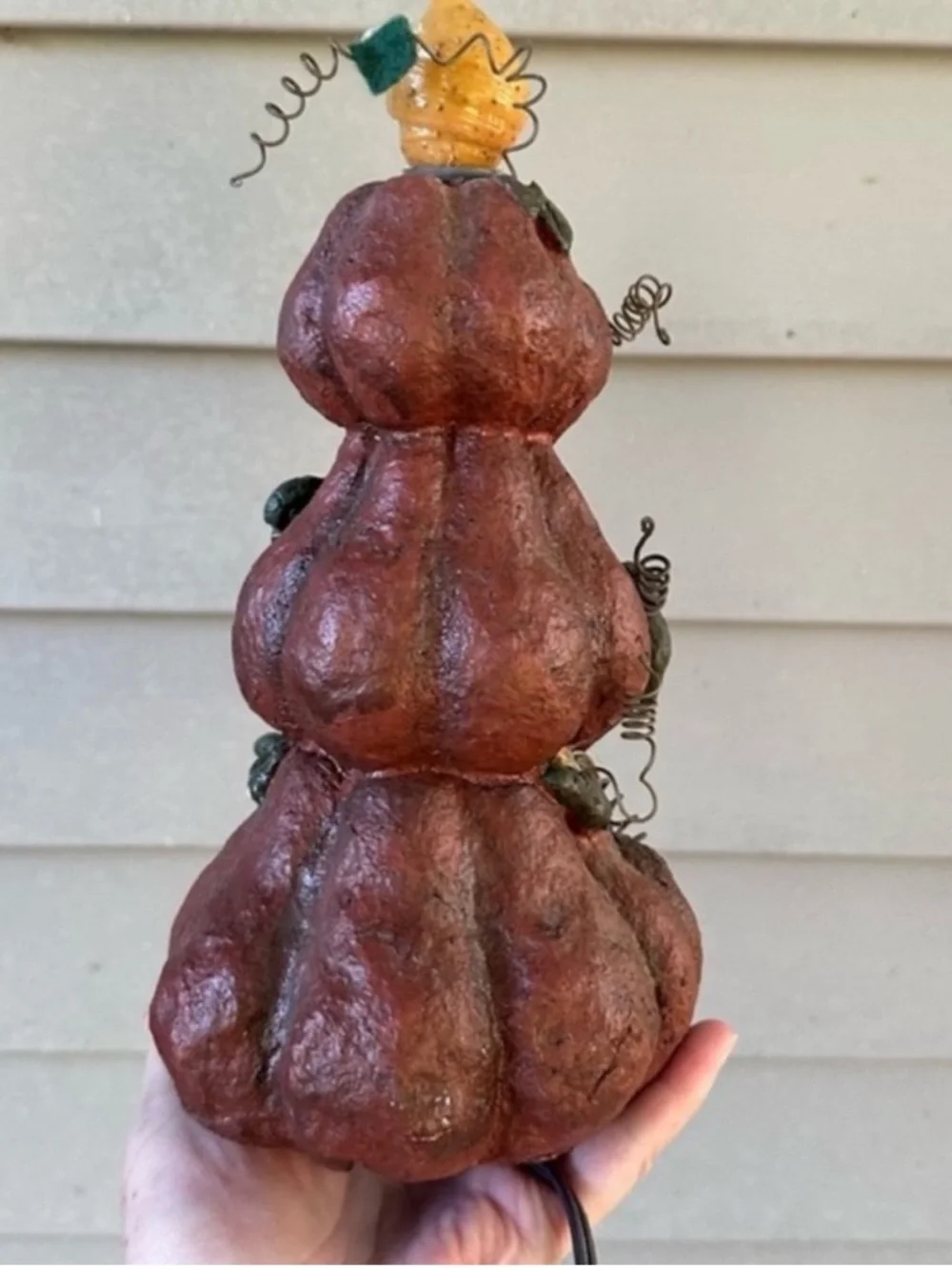 Primitive Halloween pumpkin stack electric light 10” Vickie Jeans Creations